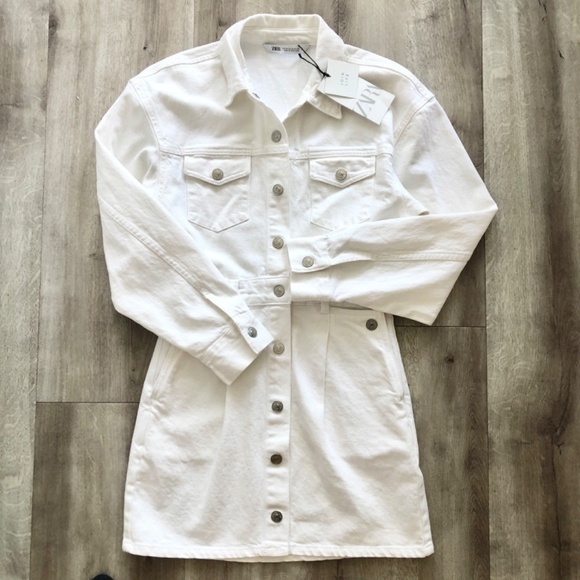 Zara, White, Denim, Dress, Size XS, Snap Up, Long Sleeve, New With Tags - Picture 5 of 16
